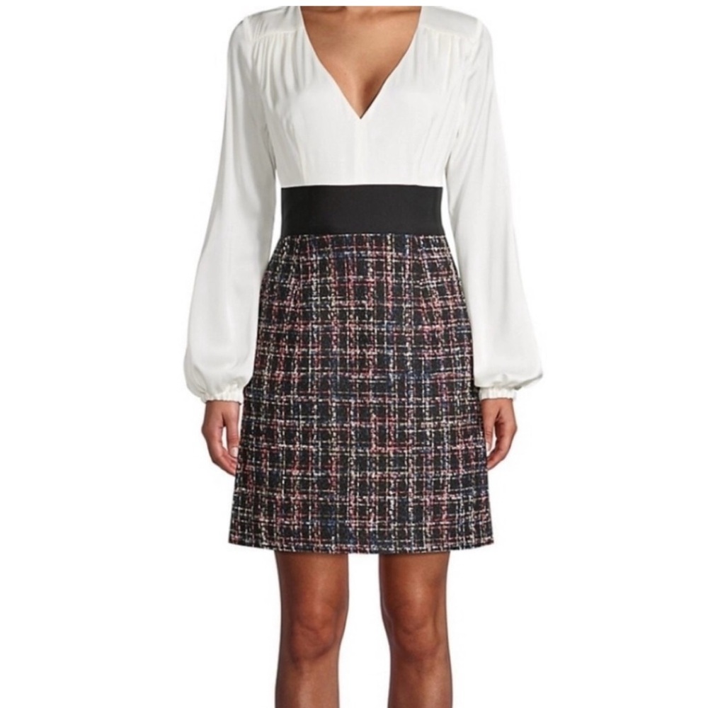 Milly Silk & Tweed Multicolor V-Neck Dress Sz 12. Nwt. Great spring officewear